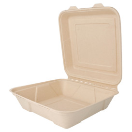 Suikerriet Gescharnierd Container "Menu Box" 22,5x22,5x7,5cm (50 stuks) 