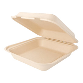 Suikerriet Gescharnierd Container "Menu Box" Naturel 20x20x7,5cm (250 stuks)