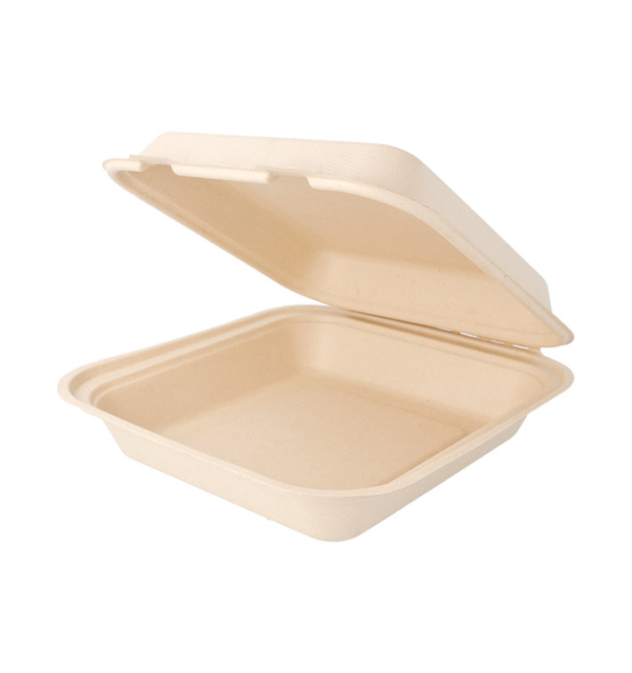 Suikerriet Gescharnierd Container "Menu Box" Naturel 20x20x7,5cm (250 stuks)