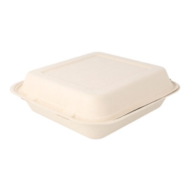 Suikerriet Gescharnierd Container "Menu Box" Naturel 20x20x7,5cm (250 stuks)