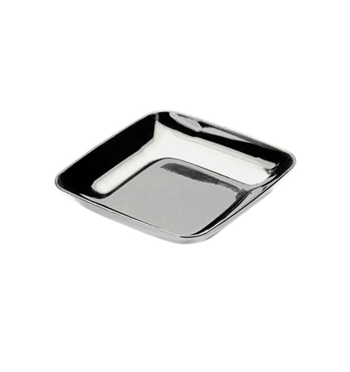 Assiette Carrée Dégustation Argenté 6x6x1cm Assiette Carrée Dégustation Argenté 6x6x1cm