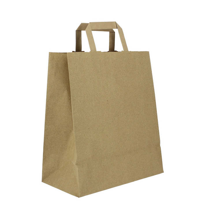 Vlakke Handvat Kraftpapier Zakken 80g/m² 26+14x29cm (250 Stuks) Vlakke Handvat Kraftpapier Zakken 80g/m² 26+14x29cm (250 Stuks)