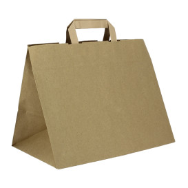 Sacs en Papier Kraft avec Anses Plates 80g/m² 32+21x26cm (50 Unités)