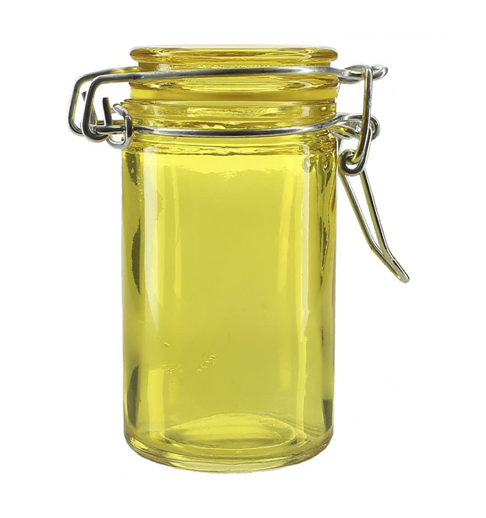 Glazen voorraadpot Luchtdicht geel 70ml Ø4,5x8cm (8 stuks) Glazen voorraadpot Luchtdicht geel 70ml Ø4,5x8cm (8 stuks)