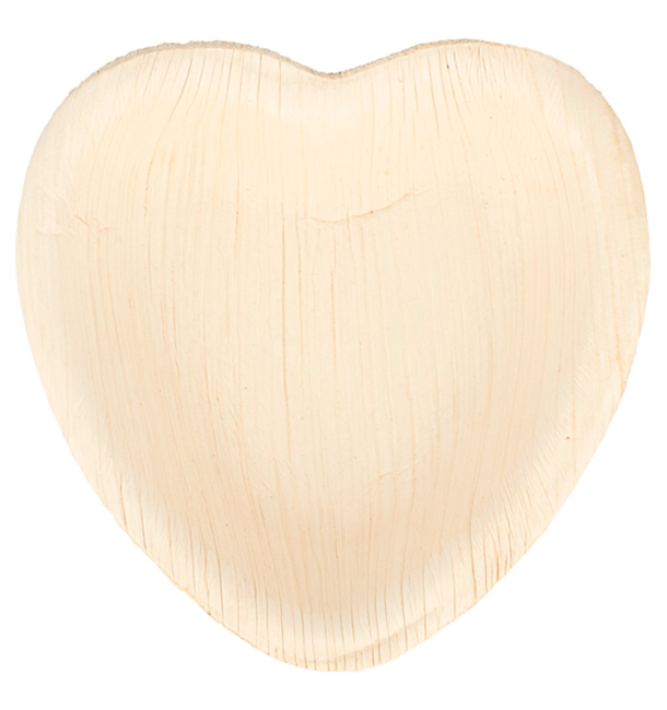Palm blad bord Heart vormig 10x10x1,5cm (25 stuks) 