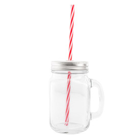 Pichet en Verre avec Couvercle et Paille 450 ml (24 Utés)