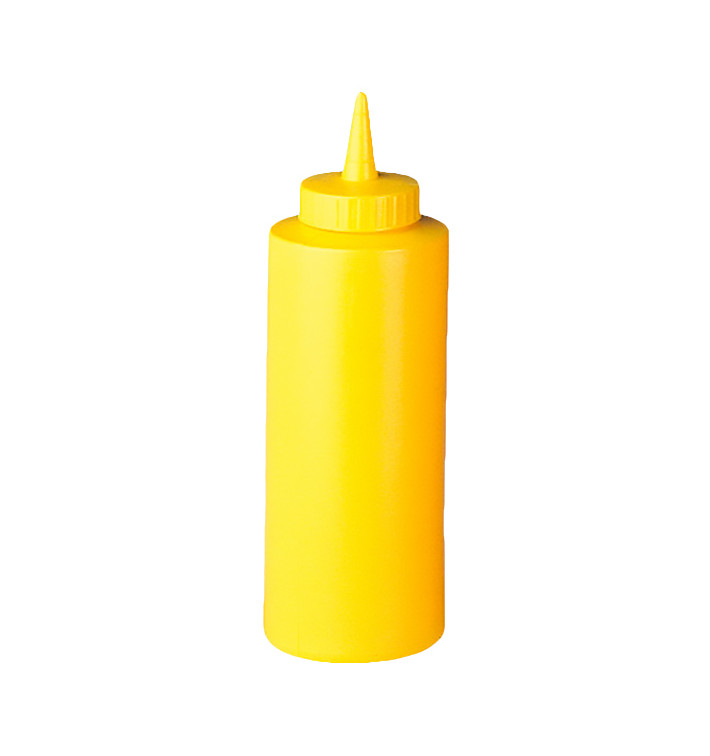 Squeeze saus dispenser plastic geel 360ml (6 stuks) Squeeze saus dispenser plastic geel 360ml (6 stuks)