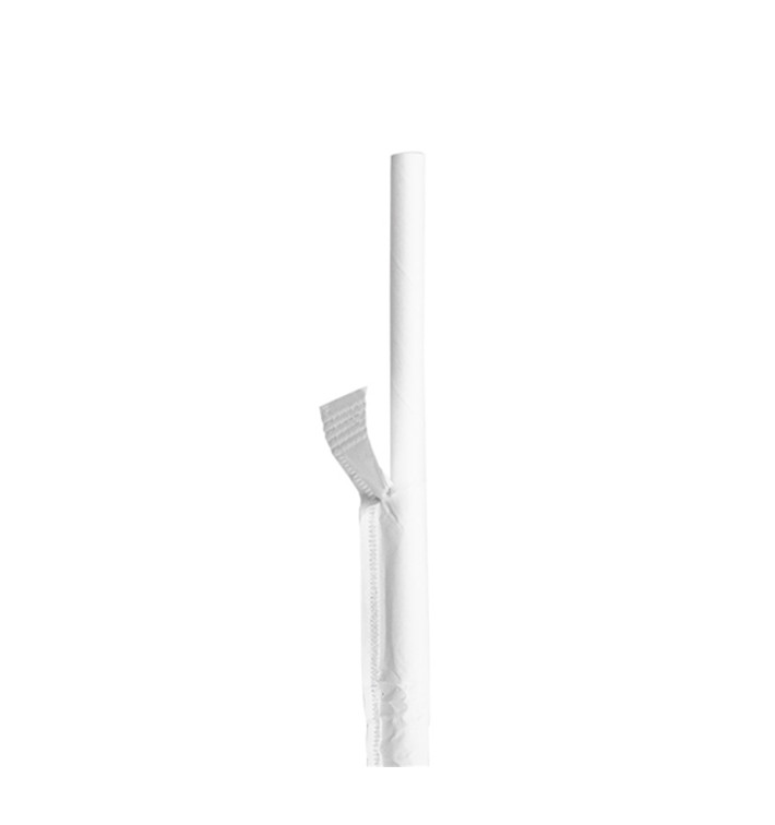 Papieren rechte rietjes wit verpakt met wit omhulsel Ø0,6cm 21cm (250 stuks) Papieren rechte rietjes wit verpakt met wit omhulsel Ø0,6cm 21cm (250 stuks)