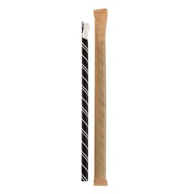 Paille Cuillère Papier Noir Emballée Blanc Ø8mm 21cm (1000 Utés)