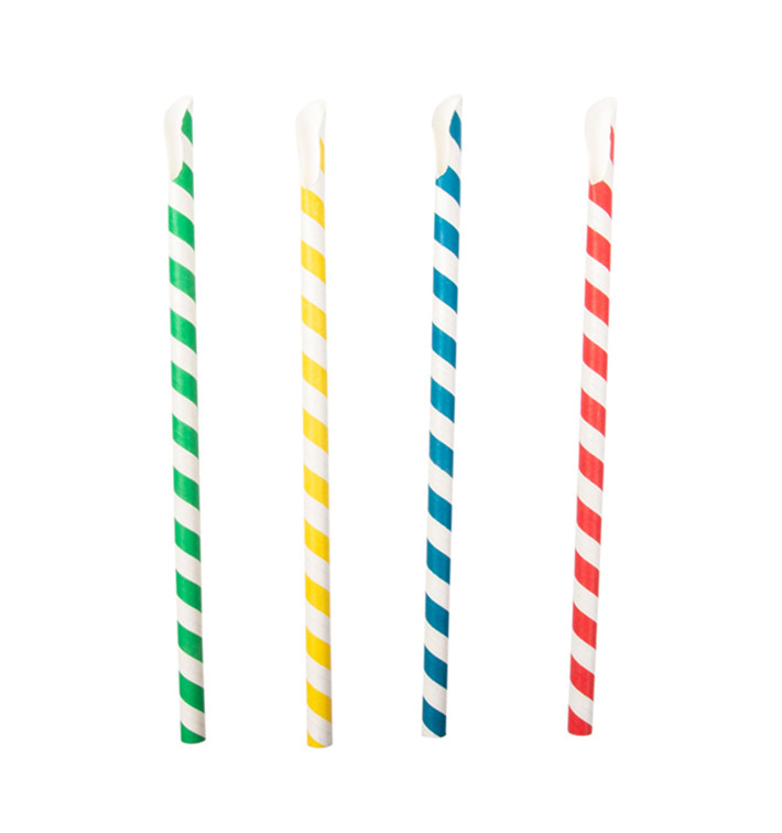 Paille Cuillère Papier Assortiment Ø8mm 21cm (100 Utés) Paille Cuillère Papier Assortiment Ø8mm 21cm (100 Utés)