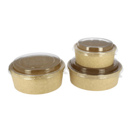 Papieren Container Kraft + RPET Deksel 19 Oz/550ml (300 stuks) Papieren Container Kraft + RPET Deksel 19 Oz/550ml (300 stuks)