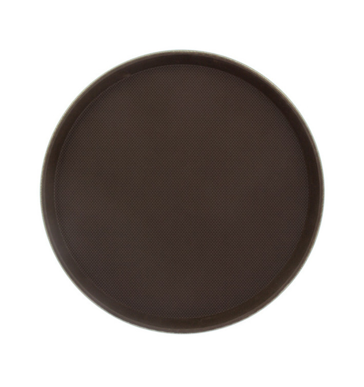 Plateau PP Rond Antidérapant Marron Ø35,5cm (12 Utés)