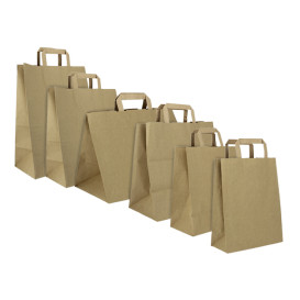 Sacs en Papier Kraft avec Anses Plates 80g/m² 26+14x29cm (250 Unités)