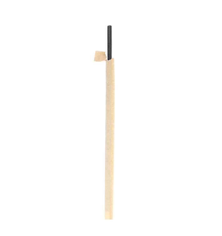 Paille Papier Noir Emballée Kraft Ø8mm 20cm (100 Utés) Paille Papier Noir Emballée Kraft Ø8mm 20cm (100 Utés)