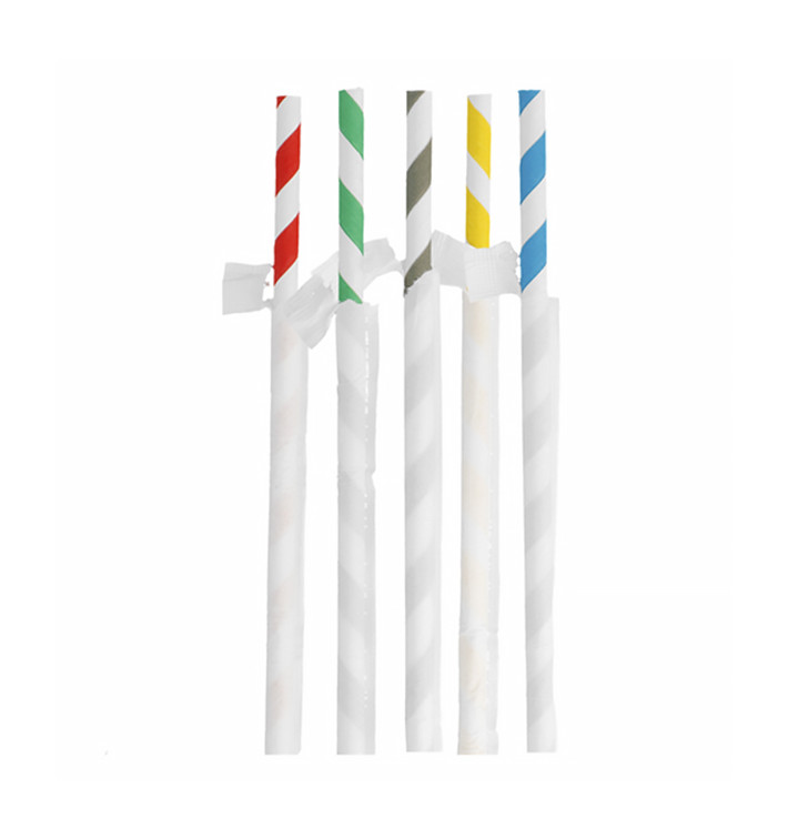 Paille Papier Rayé Emballée Kraft Ø8mm 23,5cm (100 Utés) Paille Papier Rayé Emballée Kraft Ø8mm 23,5cm (100 Utés)