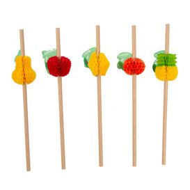 Paille en papier droite assortie de fruits Ø6mm 23cm (24 Uds)