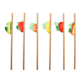 Paille en papier droite assortie de fruits Ø6mm 23cm (24 Uds)