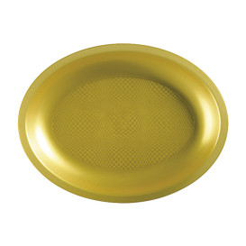 Plastic schotel microgolfbaar Ovaal vormig goud "Rond vormig" 25,5x19 cm (25 stuks) 