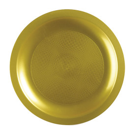 Plastic bord Plat goud "Rond vormig" PP Ø18,5 cm (25 stuks) 