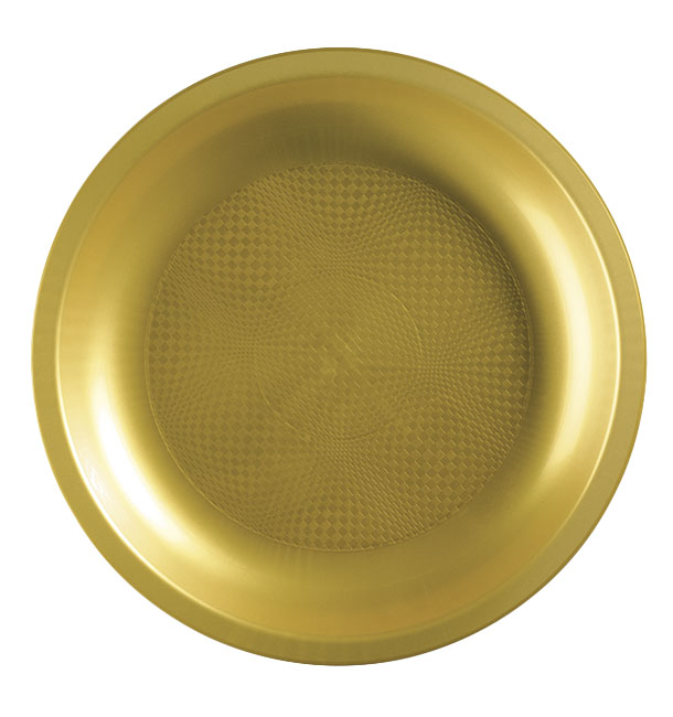 Plastic bord Plat goud "Rond vormig" PP Ø22 cm (600 stuks)