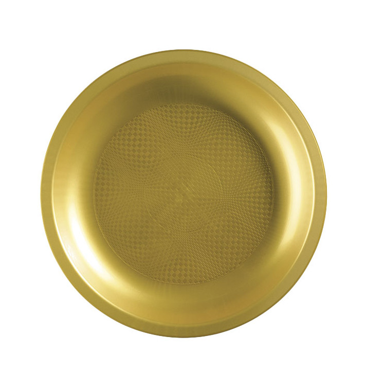 Plastic bord Plat goud "Rond vormig" PP Ø22 cm (600 stuks)