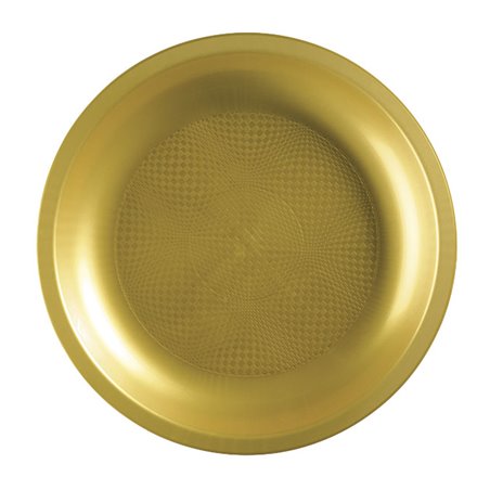 Herbruikbare harde bord Plat goud "Rond" vormig PP Ø22 cm (600 stuks)