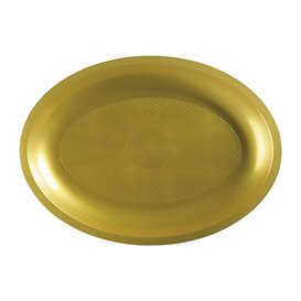 Plastic schotel microgolfbaar Ovaal vormig goud "Rond vormig" 31,5x22 cm (10 stuks)