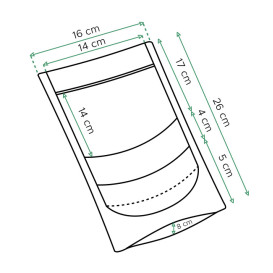 Papieren Doypack Kraft met zelfsluiting en venster 16+8x26cm (50 stuks)