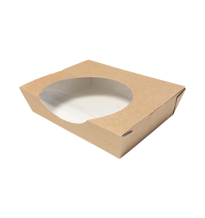 Kraft Kartonnen Saladekom met Venster 750ml (250 Stuks) Kraft Kartonnen Saladekom met Venster 750ml (250 Stuks)