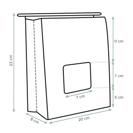 Papieren zak zonder handvat kraft met venster 20+8x23cm (500 stuks)