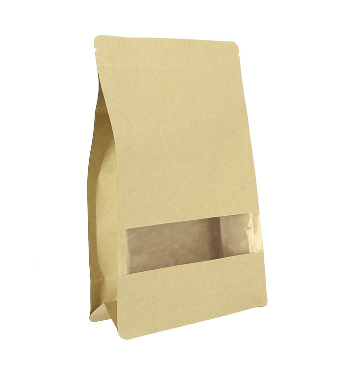 Papieren StandUp Kraft met zelfsluiting en venster 16+8x26cm (500 stuks) Papieren StandUp Kraft met zelfsluiting en venster 16+8x26cm (500 stuks)