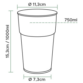 Verre Plastique PP 1000ml/1L Transparent (750 Utés)