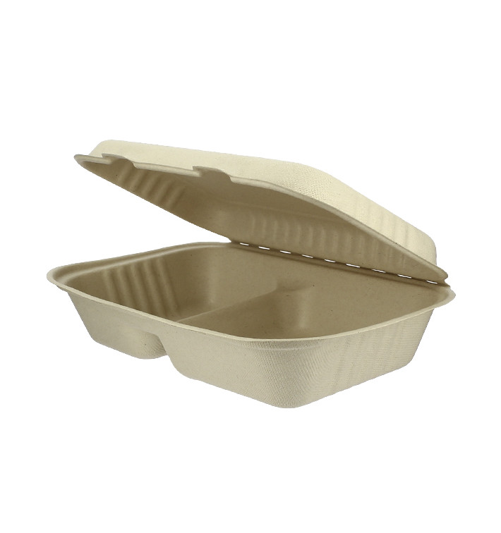 Suikerriet Gescharnierd Container "Menu Box" 2 Compartmenten 22,5x16,5x6,4cm (500 stuks) Suikerriet Gescharnierd Container "Menu Box" 2 Compartmenten 22,5x16,5x6,4cm (500 stuks)