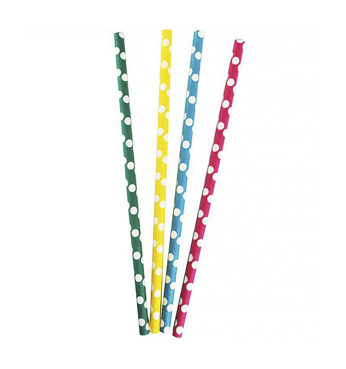 Paille Droite Papier "Points" Assortie Ø8mm 24cm (3.000 Utés) Paille Droite Papier "Points" Assortie Ø8mm 24cm (3.000 Utés)