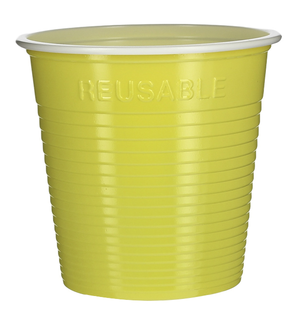 Plastic PS Shotje twee kleurig geel 230 ml (30 stuks) 