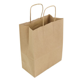 Sac en Papier Kraft Marron avec Anses 100g/m² 22+11x27cm (250 Utés)