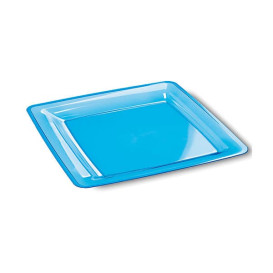 Assiette plastique carrée extra dur Turquoise 18x18cm 