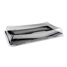 Plateau Rectangulaire Noir et Couvercle PET 12x22cm (15 Utés)
