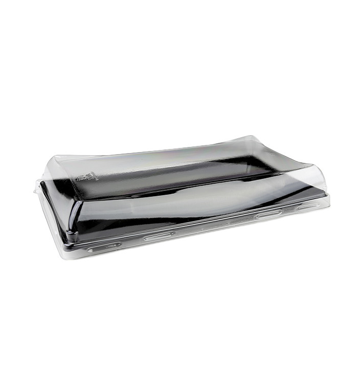Plateau Rectangulaire Noir et Couvercle PET 12x22cm (15 Utés) Plateau Rectangulaire Noir et Couvercle PET 12x22cm (15 Utés)