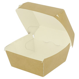 Boîte à Hamburger Carton Kraft Double Fermeture 11x11x7,5cm (50 Utés)