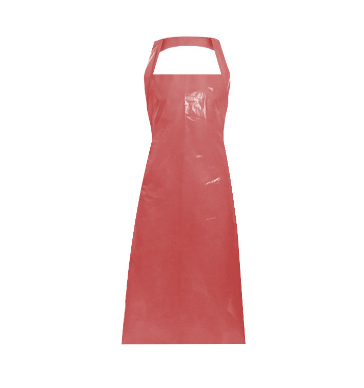 Wegwerp plastic PE schort G80 rood 76x120cm (100 stuks) Wegwerp plastic PE schort G80 rood 76x120cm (100 stuks)