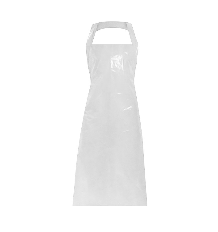 Wegwerp plastic PE schort G150 wit 76x120cm (100 stuks) Wegwerp plastic PE schort G150 wit 76x120cm (100 stuks)
