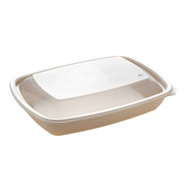 Plastic Deksel voor Deli Container PP Rechthoekige vorm zwart en creme 23x16,5cm (300 stuks)