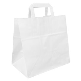 Sac Papier Blanc avec Anses Plates 70g/m² 26+18x26cm (50 Utés)