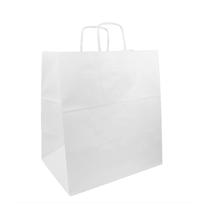 Sac en papier avec Anses Blanc 100g/m² 36+24x39cm (50 Utés) Sac en papier avec Anses Blanc 100g/m² 36+24x39cm (50 Utés)