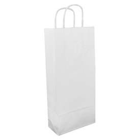 Papieren zak voor fles met handgrepen wit 18+8x39cm (300 stuks)