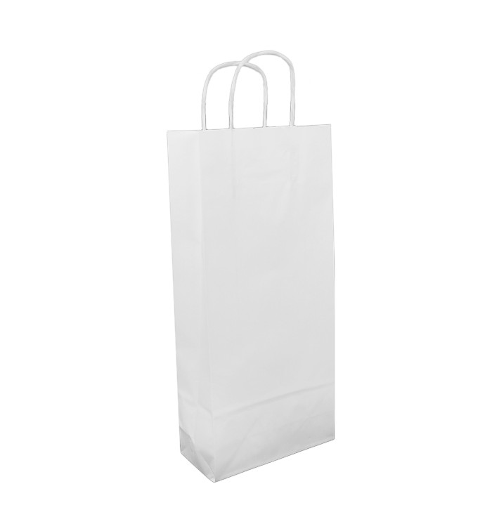 Papieren zak voor fles met handgrepen wit 18+8x39cm (300 stuks)