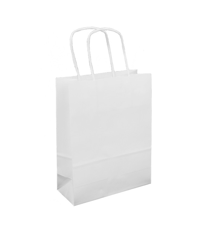 Sac en papier Blanc avec Anses Kraft 100g/m² 18+8x24cm (25 Utés) Sac en papier Blanc avec Anses Kraft 100g/m² 18+8x24cm (25 Utés)
