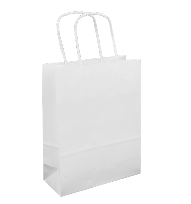 Sac en papier Blanc avec Anses Kraft 100g/m² 18+8x24cm (300 Utés)