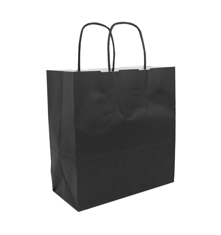 Papieren zak met handgrepen kraft zwart 100g/m² 22+9x23cm (250 stuks) Papieren zak met handgrepen kraft zwart 100g/m² 22+9x23cm (250 stuks)